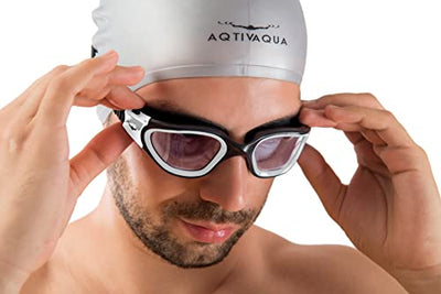 AqtivAqua Swimming Goggles Swim Goggles for Adults Men Women Kids Youth Girls Boys Children DX (Clear-Lenses White/Black-Frame)