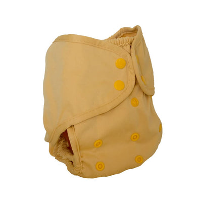 Beige diaper with yellow buttons on a white background