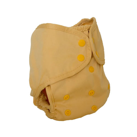 Beige diaper with yellow buttons on a white background