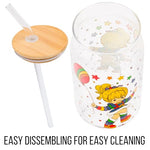 Silver Buffalo Rainbow Brite Balloon Stars Glass Jar Tumbler with Bamboo Lid and Glass Straw, 16 Ounces