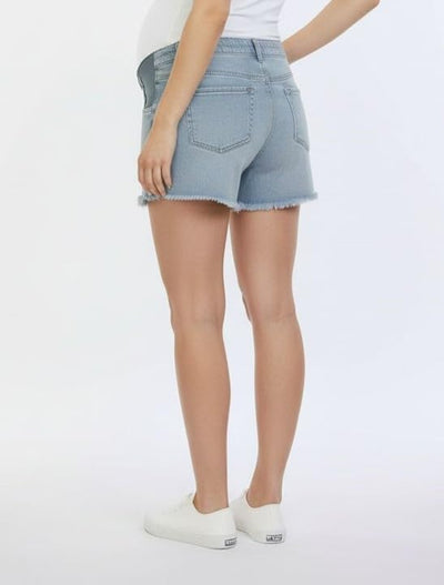 Motherhood Maternity Women's Under The Belly Cutoff Denim Pregnancy Shorts, Sara Light Wash, Small