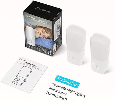 L LOHAS LED Dimmable Night Light[2 Pack], Plug in Night Lights with Dusk to Dawn Sensor, Daylight 5000k from 5-80 LM Brightness Adjustable, Bright Mini Wall Nightlight for Kids Room, Stairway