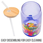 Silver Buffalo Care Bears Retro Flower Power Caring is Groovy Featuring Funshine, Friend, Good Luck, Harmony, Cheer Bear Purple Glass Jar Tumbler with Bamboo Lid and Glass Straw, 16 Ounces