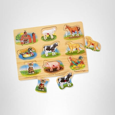 Melissa & Doug Farm Sound Puzzle - Wooden Peg Puzzle with Sound Effects (8 pcs)