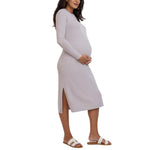 Motherhood Maternity Women's Long Sleeve Rib Knit Column Midi Pregnancy Bodycon Dress, Opal, Medium