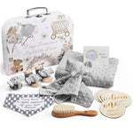 Lictin Baby Gift Set for Boys Girls, Baby Shower Gifts, Neutral Newborn Gifts Basket with Baby Blanket, Wooden Monthly Milestone Cards, Elephant Security Blanket, Rattle Socks and Wrist (Grey)