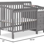 Dream On Me Jayden 4‑in‑1 Mini Convertible Baby Crib & Changer with Storage, Steel Grey, Pinewood, GreenGuard Gold & JPMA, 1” Mattress Pad, 3 Mattress Heights, Converts to Mini Day & Twin-Size Bed