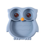 PandaEar Toddler Suction Plates, Stay Put Divided Baby Plates, Owl Shape BPA-Free 100% Food-Grade Silicone Unbreakable Baby Plate, Baby Feeding Supplies (Blue)