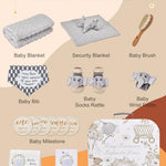 Lictin Baby Gift Set for Boys Girls, Baby Shower Gifts, Neutral Newborn Gifts Basket with Baby Blanket, Wooden Monthly Milestone Cards, Elephant Security Blanket, Rattle Socks and Wrist (Grey)