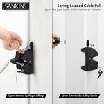 SANKINS Key Lockable Fence Gate Latch, 2 Sided Gate Lock Latch for Outdoor Fence, Keyed Fence Lock Latch with Spring Loaded Pull Cable, Fence Latch Gate Hardware for Wood, Vinyl, Metal Gates, Black