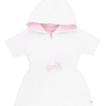 RuffleButts® Girls White w/Pink Seersucker Terry Hoodie Swimsuit Cover-Up - White, 4T