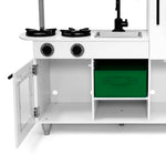 Delta Children Deluxe Modern Kitchen - Toy Kitchen Playset with Realistic Knobs that Turn/Click, Oven, Sink and Fridge/Freezer with Ice Maker, White