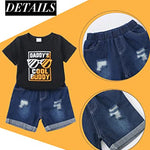 Kucnuzki Toddler Boy Clothes 2T 3T Boys Clothes Black Shirt Blue Jeans Shorts 2 Piece Outfits Short Set Little Boy Clothes 2 3 Year Old Boy Clothes