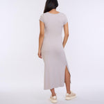 Motherhood Maternity Women's Short Sleeve Crew Neck Side Tie Detail Midi Casual Pregnancy Dress, Opal, Large