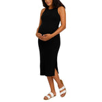 Motherhood Maternity Women's Sleeveless Racerback Rib Knit Midi Pregnancy Bodycon Dress, Jet Black, Small