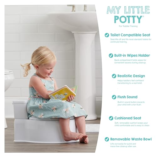 Regalo 2-in-1 Potty Training and Transition Potty with Flushing Sound, Removable Seat, Bonus Kit, Oversized Foam Soft Seat, and Wipe Storage, White