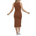 Motherhood Maternity Women's Sleeveless Racerback Rib Knit Midi Pregnancy Bodycon Dress, Mocha Mousse, Small