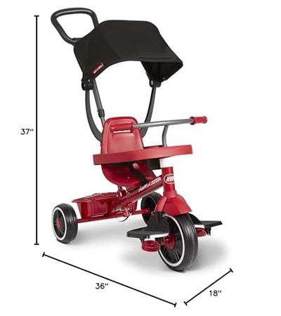 Radio Flyer 4-in-1 Stroll 'N Trike, Ages 1-5, Toddler Tricycle & Stroller, Foam Tires, Push Handle, UV Canopy, Removable Tray & Seatbelt, Amazon Exclusive