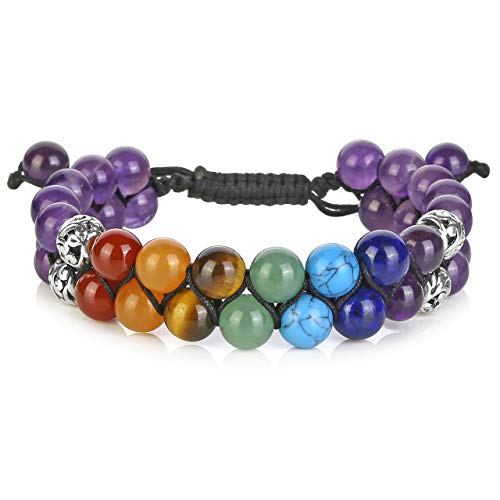 Top Plaza Bead Chakra Bracelet 7 Chakras Healing Crystals Bracelet Yoga Stone Beads Bracelets Meditation Relax Anxiety Bangle for Womens Mens