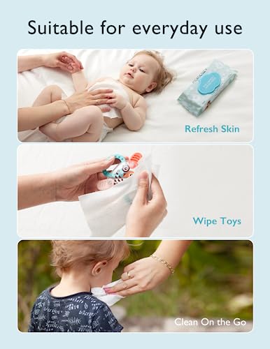 Baby Wipes, Momcozy Water Wipes-Extra Large Size Design, 99% Water Based Wipes, Unscented & Hypoallergenic, Cleansing & Moisturizing Baby Wipes for Sensitive Skin, 240 Count (4 packs)
