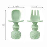 PandaEar Silicone Baby Feeding Set| 2 Pack Silicone Divided Suction Plate and 2 Pack Tiny Cup with 2 Spoons 2 Forks| Baby Led Weaning Supplies Self Feeding Eating Utensils (Blue/Green)