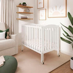 Dream On Me 3-in-1 Portable Folding Stationary Side Mini Baby Crib in White & Mattress, GreenGuard Gold & JPMA, Use as Changer & Playpen, Locking Wheels, 3 Mattress Heights, Extra Firm Mattress