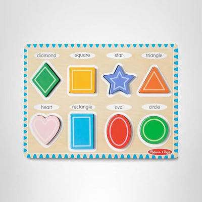 Melissa & Doug Shapes Wooden Chunky Puzzle (8 pcs) Color Matching Shape Sorter Toys for Toddlers Ages 2+ - FSC Certified