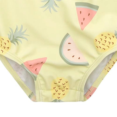 Gerber Baby Girls Toddler Long Sleeve One Piece Rashguard Swimsuit, Yellow Fruit, 12 Months