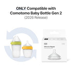Comotomo Silicone Replacement Nipples for Baby Bottle Gen 2 (2026 Release) - Soft, Silicone Nipples with Dual Anti-Colic Vents Designed for Natural Latch (Pack of 2), Fast Flow (6+ Months)