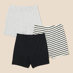 Amazon Essentials Unisex Babies' Cotton Pull-On Shorts, Pack of 3, Black/Light Grey Heather/Stripe, 18 Months