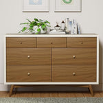 Babyletto Palma 7-Drawer Assembled Double Dresser in White and Natural Walnut, Greenguard Gold Certified, 19"D x 53"W x 34.25"H