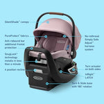 Graco SnugRide Turn & Slide Infant Car Seat, Rear Facing Rotating Car Seat with Base for 4-30 lbs. with 180 Degree Turn for Easy Access, Lightweight Carseat with SnugLock Technology, Mulberry