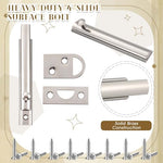 Lothee 4 Pcs Solid Brass Surface Bolt Door Slide Bolt Door Latches for Top of Door Slide Latch Lock (Silver,4")