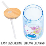 Silver Buffalo Sanrio Hello Kitty Spring Garden Flowers Blue Glass Jar Tumbler with Bamboo Lid and Glass Straw, 16 Ounces