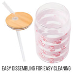 Silver Buffalo Sanrio Hello Kitty Strawberry Milk Pink Glass Jar Tumbler with Bamboo Lid and Glass Straw, 16 Ounces