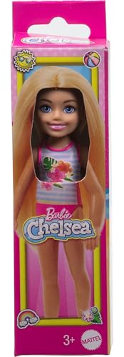 Barbie Chelsea Small Doll Featuring Swimsuit with Stripes & Floral Print, Blonde Hair & Blue Eyes