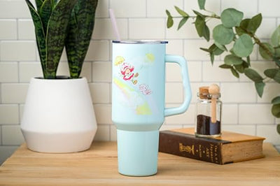 Silver Buffalo Strawberry Shortcake Rainbow Slide Stainless Steel Tumbler with Handle and Straw, Fits in Standard Cup Holder, 40 Ounces
