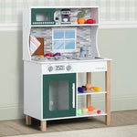 Delta Children Tiny Chef Play Kitchen - Toy Kitchen Playset with Realistic Knobs that Turn/Click, Oven, Sink, Microwave and 15 Pieces of Play Food, Green