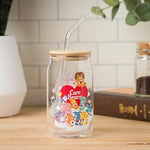 Silver Buffalo Care Bears Heart Cousins Brave Lion Playful Monkey Gentle Lamb Cozy Penguin Lotsa Elephant Bright Raccoon Proud Cat Loyal Dog Treat Pig Swift Rabbit Glass Jar Tumbler w Bamboo Lid, 16oz