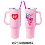 Silver Buffalo Care Bears Love-A-Lot Bear Mood Stainless Steel Tumbler with Handle and Straw, Fits in Standard Cup Holder, 40 Ounces