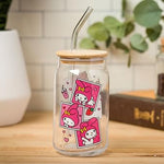 Silver Buffalo Sanrio Hello Kitty and Friends My Melody Polaroids Glass Jar Tumbler with Bamboo Lid and Glass Straw, 16 Ounces
