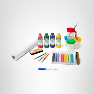 Melissa & Doug Easel Accessory Set - Paint, Cups, Brushes, Chalk, Paper, Dry-Erase Marker - FSC Certified