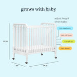 Davinci Jenny Lind 3-in-1 Convertible Mini Crib in White, Removable Wheels, Greenguard Gold Certified