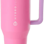 HydroJug Traveler - 40 oz Water Bottle with Handle & Flip Straw - Fits in Cup Holder, Leak Resistant Tumbler-Reusable Insulated Stainless Steel & Rubber Base - Gifts for Women & Men, Pink Sand