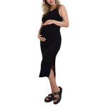 Motherhood Maternity Women's Sleeveless Racerback Rib Knit Midi Pregnancy Bodycon Dress, Black, Medium