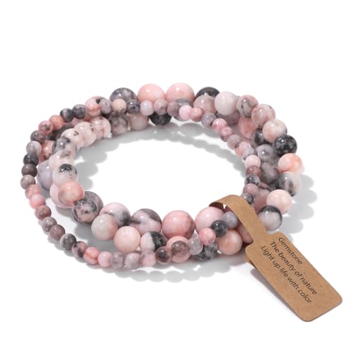 3 PCS Healing Crystal Bracelets for Women 8mm Natural Stone Beaded Stretch Bracelet Amethyst Jewelry Gifts