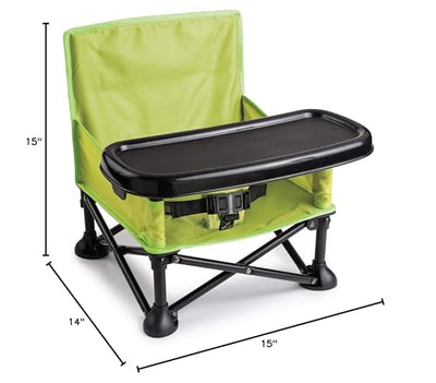 Summer by Bright Starts Pop 'N Sit Portable Booster Chair, Floor Seat, Indoor/Outdoor Use, Compact Fold, Green, 6 Mos - 3 Yrs