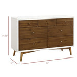 Babyletto Palma 7-Drawer Assembled Double Dresser in White and Natural Walnut, Greenguard Gold Certified, 19"D x 53"W x 34.25"H