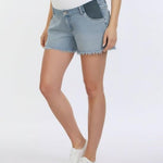 Motherhood Maternity Women's Under The Belly Cutoff Denim Pregnancy Shorts, Sara Light Wash, Small