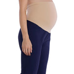 Motherhood Maternity Women's Super Stretch Secret Fit Over The Belly Ankle Straight Leg Pregnancy Dress Pants for Work, Navy, Small